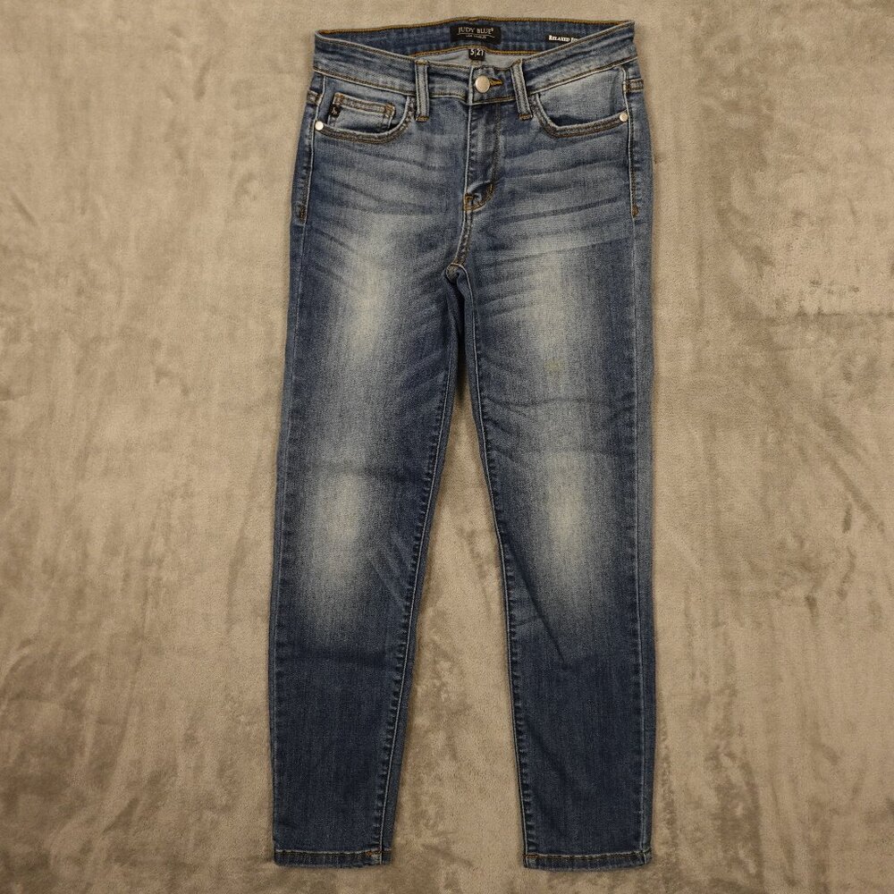 Judy Blue jeans relaxed fit crop women's 5/27 blue stretchy mid‎ rise